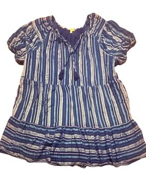 Wonderly Navy and White Striped Tassel Peasant Top
